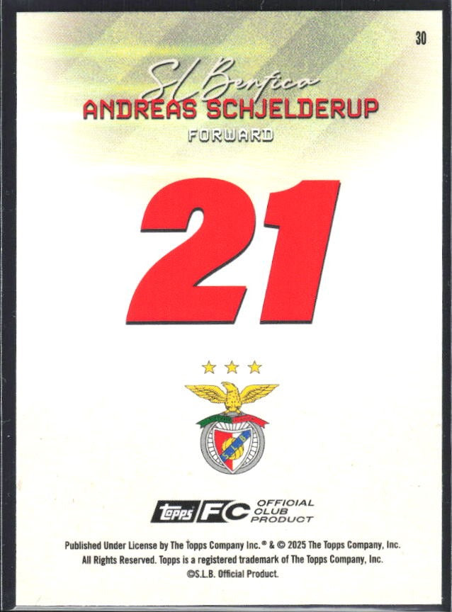 Andreas Schjelderup 2025-26 Topps Benfica Pitch Pursuits #30 – baksida
