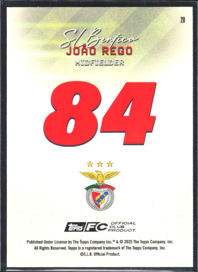 João Rego 2025-26 Topps Benfica Pitch Pursuits #28 – baksida