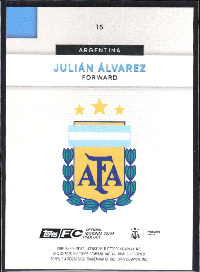 Julián Álvarez 2026 Topps Argentina #15 – baksida