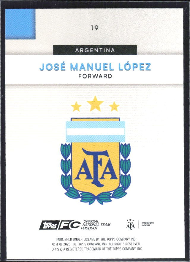 José Manuel López 2026 Topps Argentina #19 – baksida