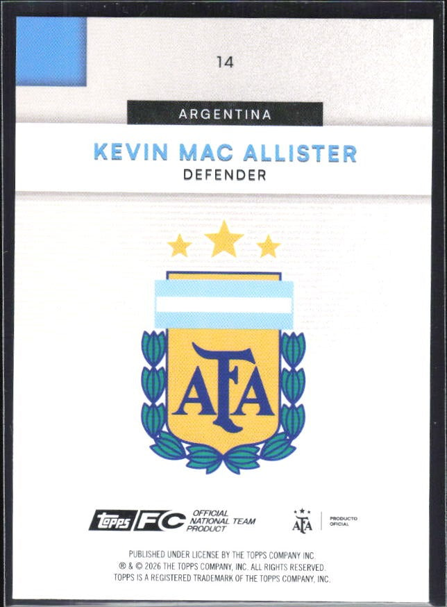 Kevin Mac Allister 2026 Topps Argentina #14 – baksida