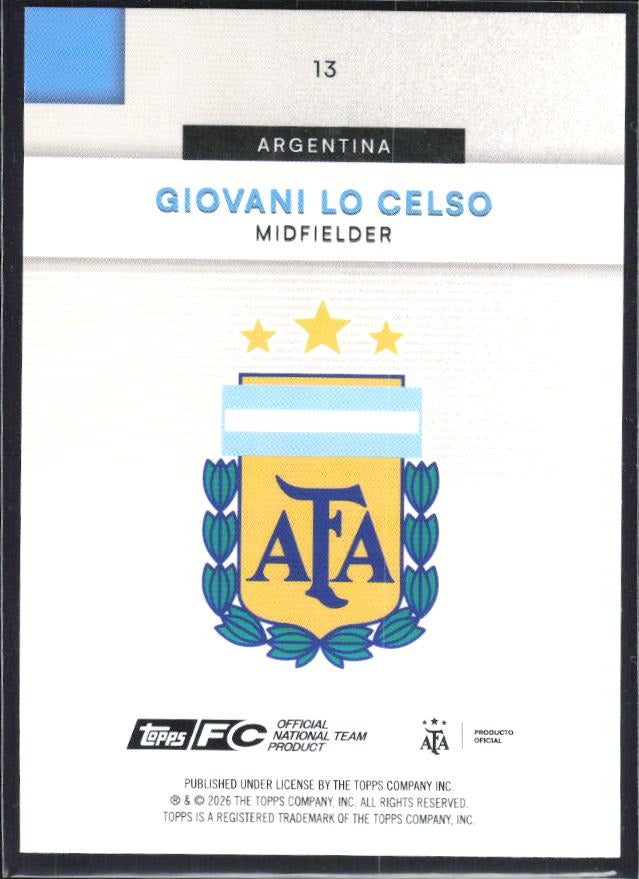 Giovani Lo Celso 2026 Topps Argentina #13 – baksida
