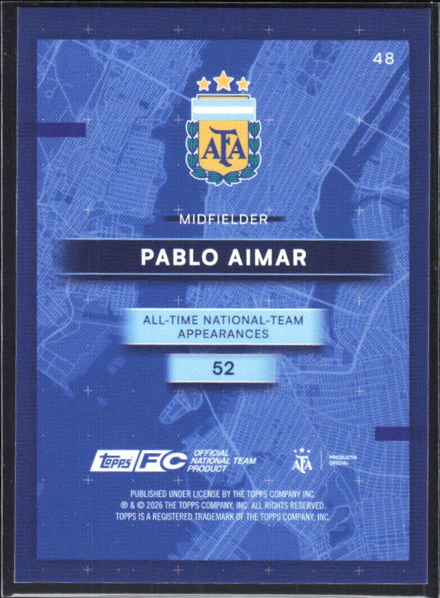 Pablo Aimar 2026 Topps Argentina AFA in the Apple #48 – baksida