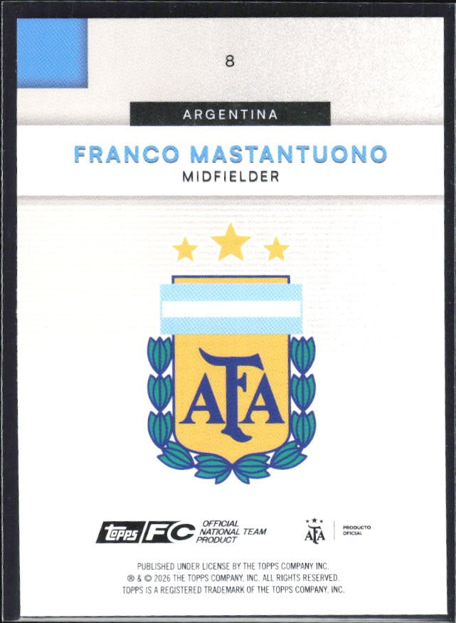 Franco Mastantuono 2026 Topps Argentina #8 – baksida