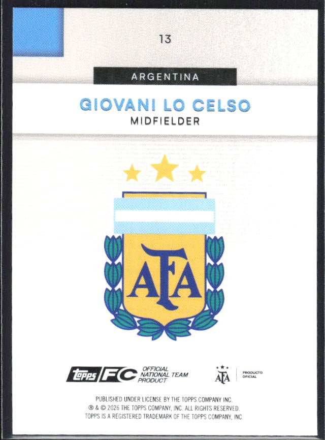 Giovani Lo Celso 2026 Topps Argentina #13 – baksida