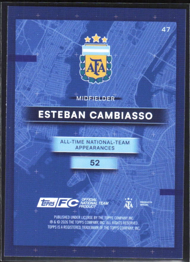 Esteban Cambiasso 2026 Topps Argentina AFA in the Apple #47 – baksida