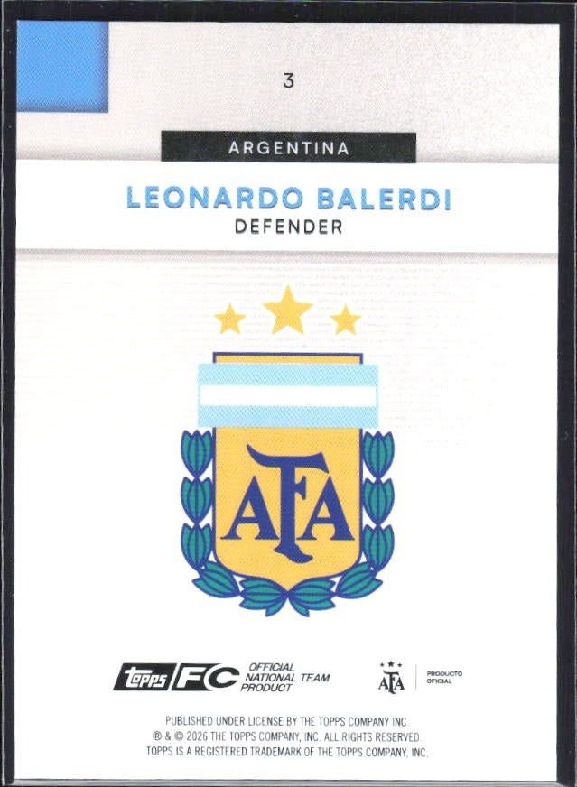 Leonardo Balerdi 2026 Topps Argentina #3 – baksida