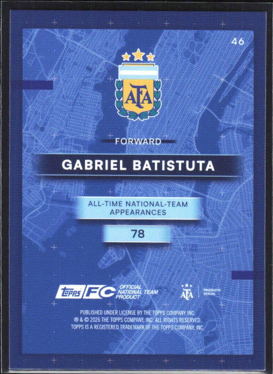 Gabriel Batistuta 2026 Topps Argentina AFA in the Apple #46 – baksida