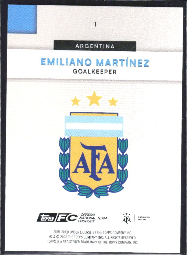 Emiliano Martínez 2026 Topps Argentina #1 – baksida