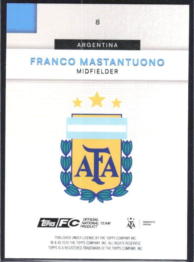 Franco Mastantuono 2026 Topps Argentina #8 – baksida