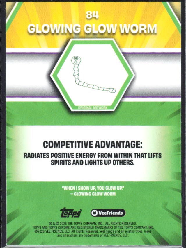 Glowing Glow Worm 2026 Topps Chrome VeeFriends #84 – baksida