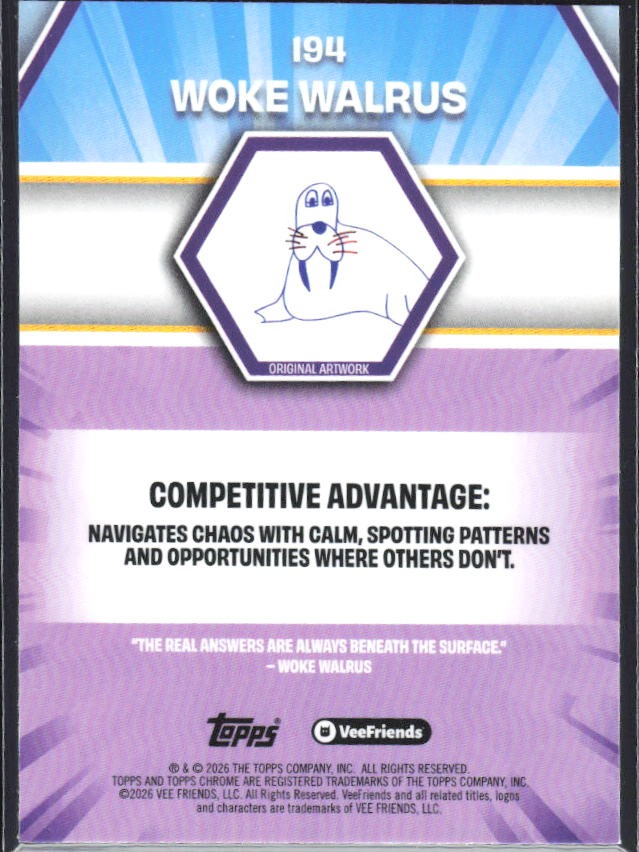 Woke Walrus 2026 Topps Chrome VeeFriends #194 – baksida