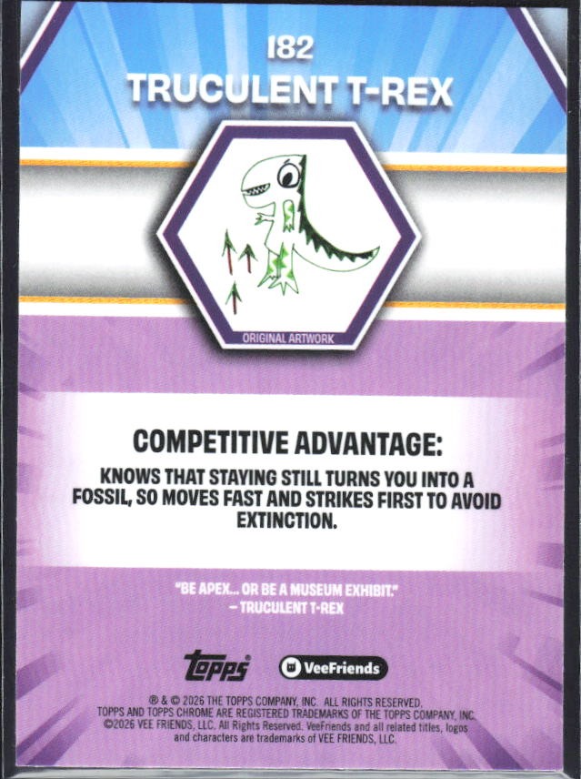 Truculent T-Rex 2026 Topps Chrome VeeFriends #182 – baksida