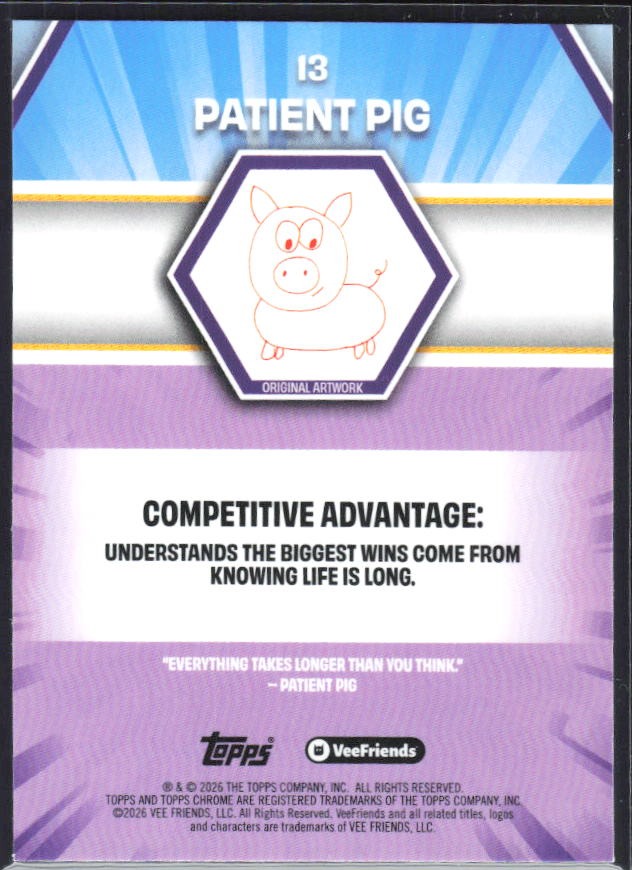 Patient Pig 2026 Topps Chrome VeeFriends #13 – baksida