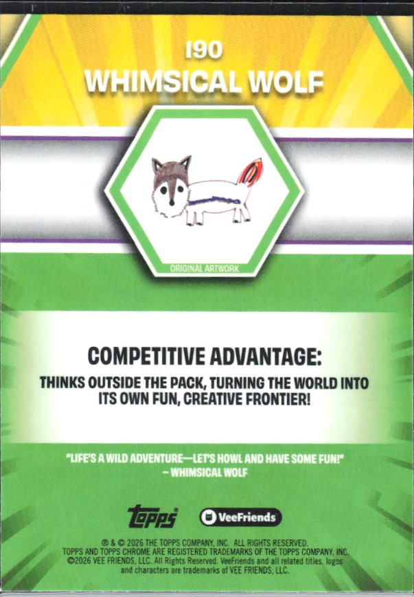 Whimsical Wolf 2026 Topps Chrome VeeFriends #190 – baksida