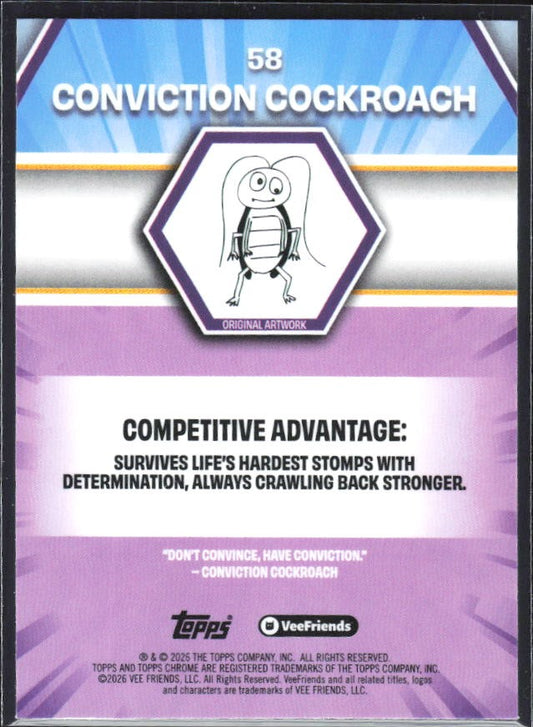 Conviction Cockroach 2026 Topps Chrome VeeFriends #58 – baksida