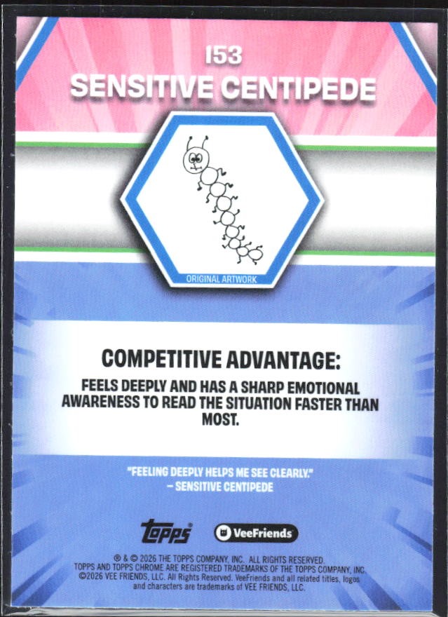 Sensitive Centipede 2026 Topps Chrome VeeFriends #153 – baksida