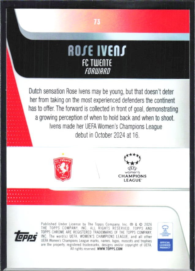 Rose Ivens 2025-26 Topps Chrome UWCL #73 – baksida
