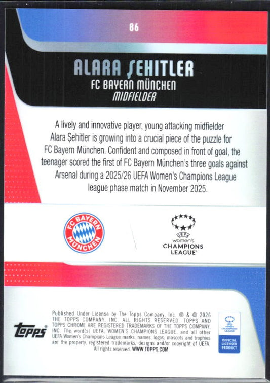 Alara Şehitler 2025-26 Topps Chrome UWCL #86 – baksida