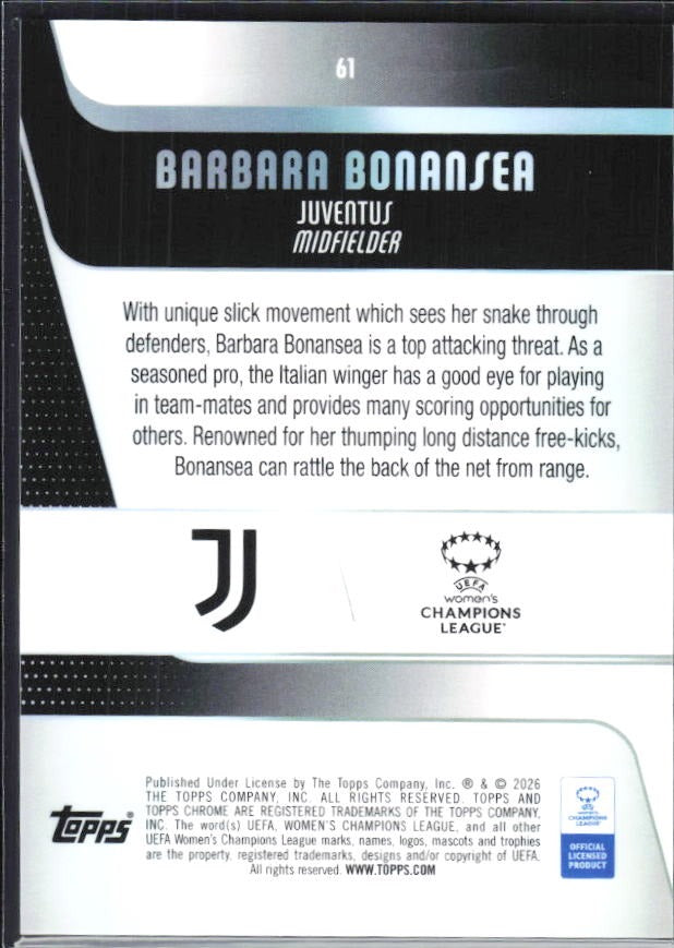 Barbara Bonansea 2025-26 Topps Chrome UWCL #61 – baksida