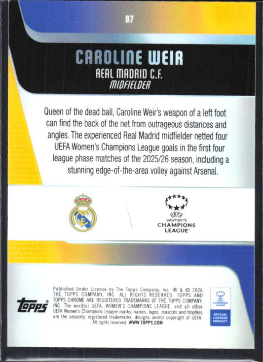 Caroline Weir 2025-26 Topps Chrome UWCL #87 – baksida