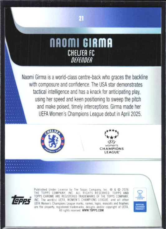 Naomi Girma 2025-26 Topps Chrome UWCL #21 – baksida
