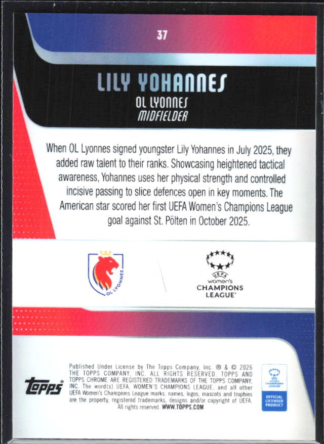 Lily Yohannes 2025-26 Topps Chrome UWCL #37 – baksida