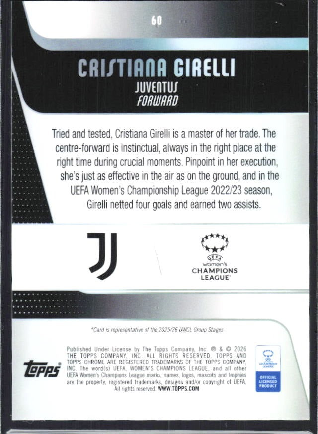 Cristiana Girelli 2025-26 Topps Chrome UWCL #60 – baksida