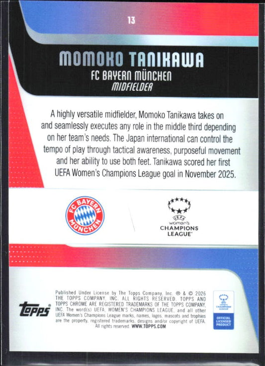 Momoko Tanikawa 2025-26 Topps Chrome UWCL #13 – baksida