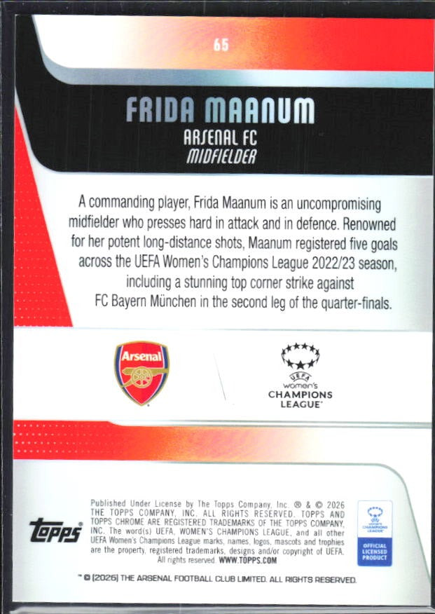 Frida Maanum 2025-26 Topps Chrome UWCL #83 – baksida