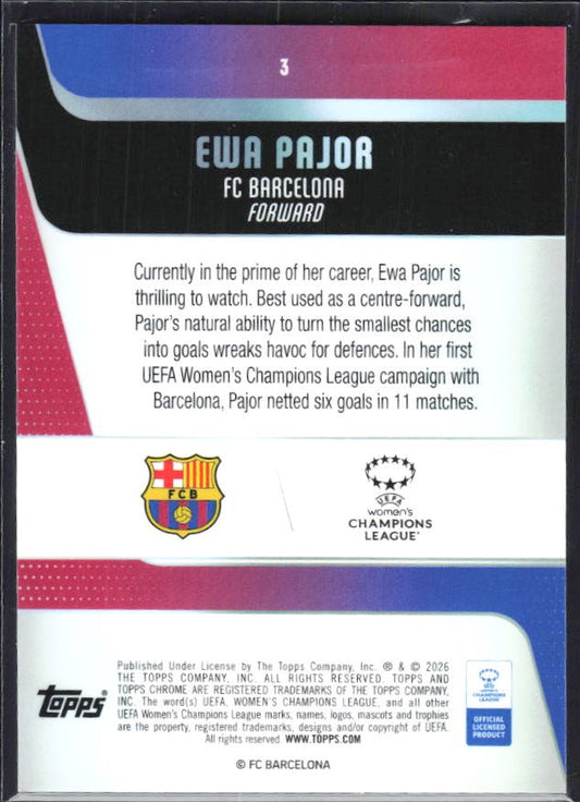 Ewa Pajor 2025-26 Topps Chrome UWCL #3 – baksida