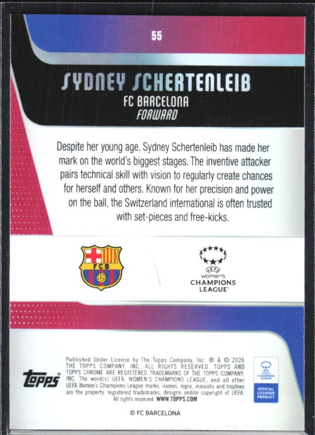 Sydney Schertenleib 2025-26 Topps Chrome UWCL Future Stars #55 – baksida