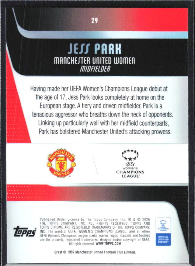 Jess Park 2025-26 Topps Chrome UWCL #29 – baksida