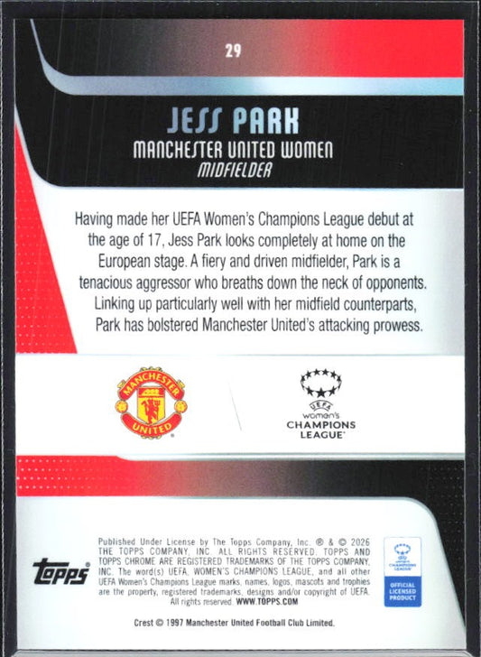 Jess Park 2025-26 Topps Chrome UWCL #29 – baksida
