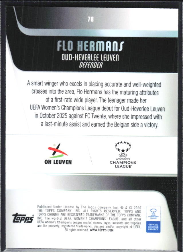 Flo Hermans 2025-26 Topps Chrome UWCL #78 – baksida