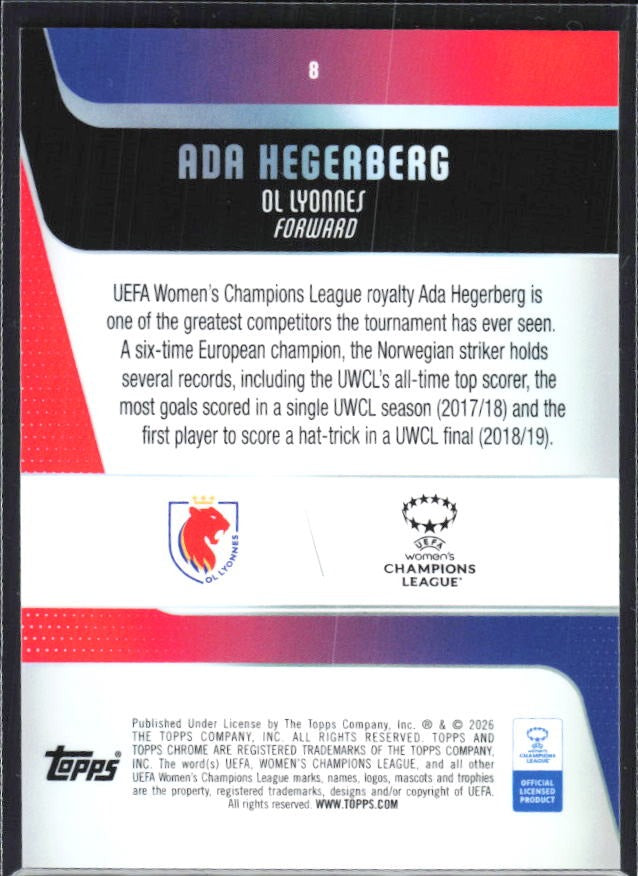 Ada Hegerberg 2025-26 Topps Chrome UWCL #8 – baksida