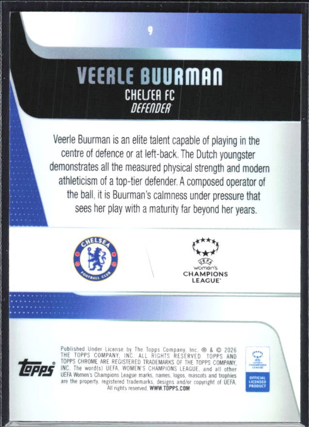 Veerle Buurman 2025-26 Topps Chrome UWCL #7 – baksida