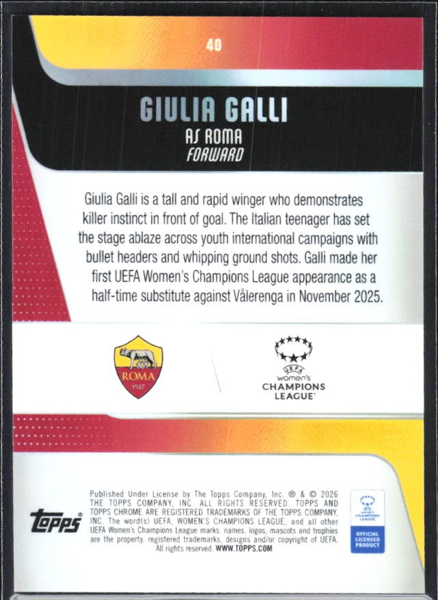 Giulia Galli 2025-26 Topps Chrome UWCL #40 – baksida