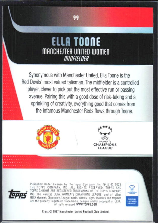 Ella Toone 2025-26 Topps Chrome UWCL #99 – baksida