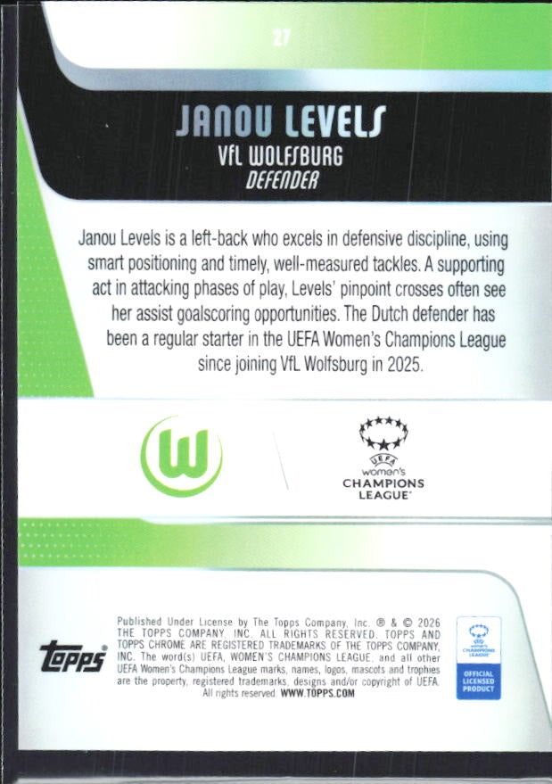 Janou Levels 2025-26 Topps Chrome UWCL #27 – baksida