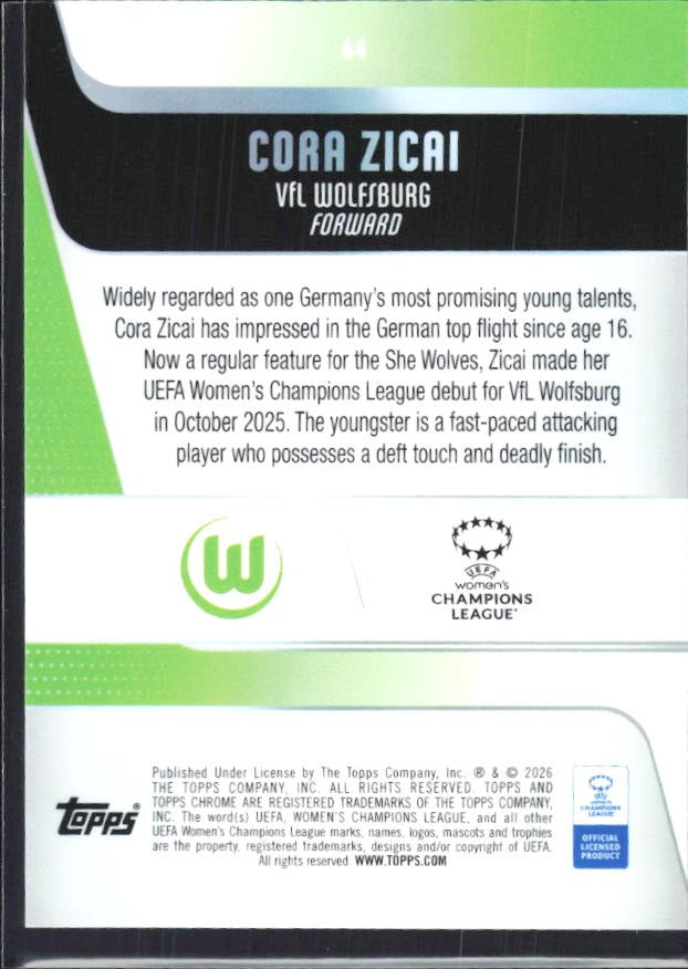 Cora Zicai 2025-26 Topps Chrome UWCL #64 – baksida
