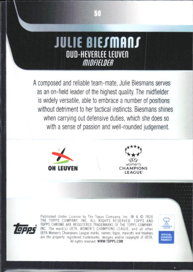 Julie Biesmans 2025-26 Topps Chrome UWCL #50 – baksida