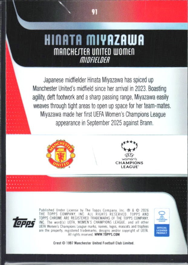 Hinata Miyazawa 2025-26 Topps Chrome UWCL #91 – baksida