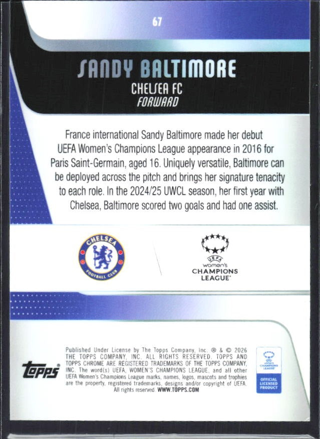 Sandy Baltimore 2025-26 Topps Chrome UWCL #67 – baksida