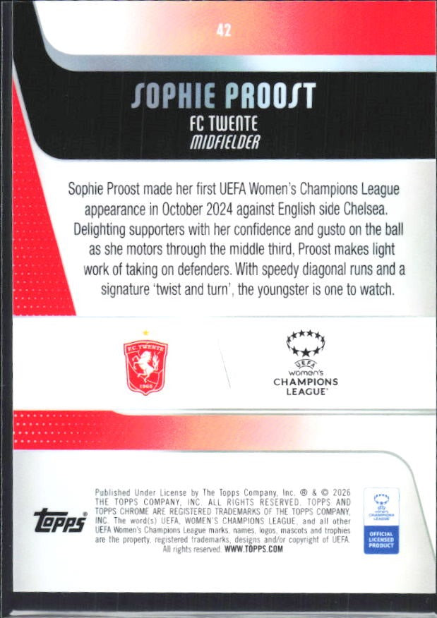 Sophie Proost 2025-26 Topps Chrome UWCL #42 – baksida