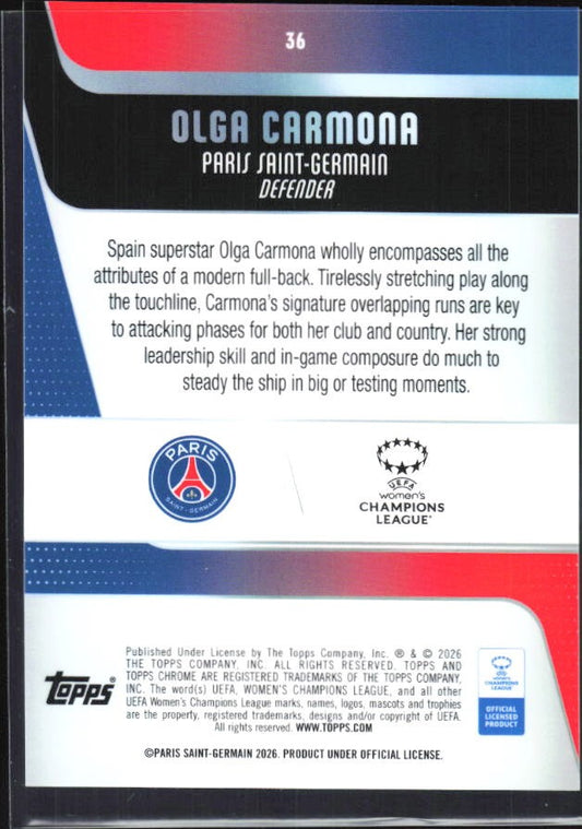 Olga Carmona 2025-26 Topps Chrome UWCL #36 – baksida