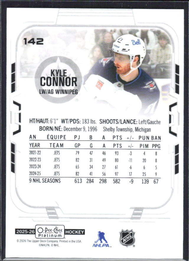 Kyle Connor 2025-26 O-Pee-Chee Platinum #142 – baksida