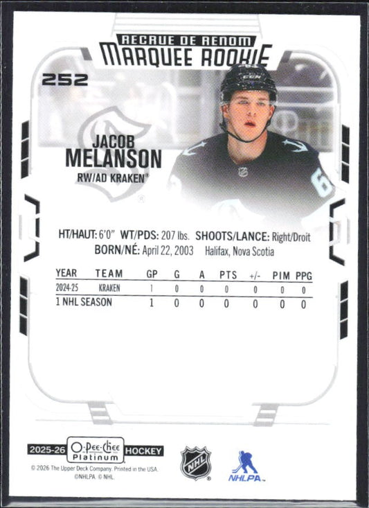 Jacob Melanson 2025-26 O-Pee-Chee Platinum Marquee Rookie #252 – baksida