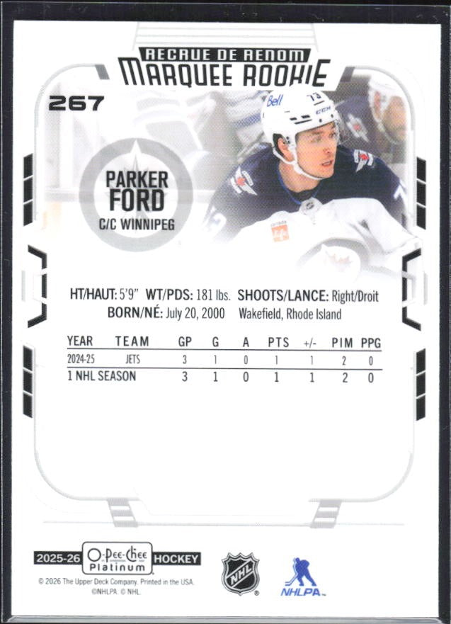 Parker Ford 2025-26 O-Pee-Chee Platinum Marquee Rookie #267 – baksida