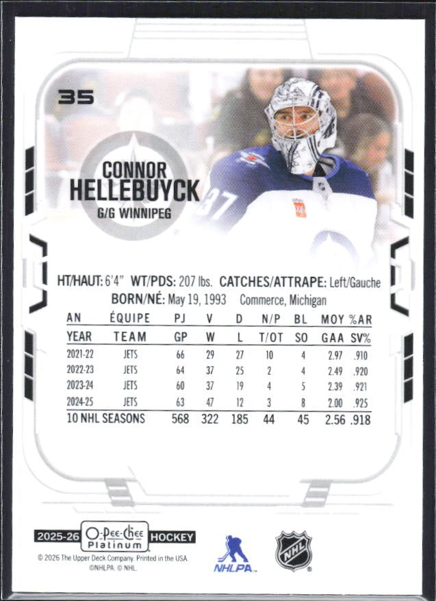Connor Hellebuyck 2025-26 O-Pee-Chee Platinum #35 – baksida